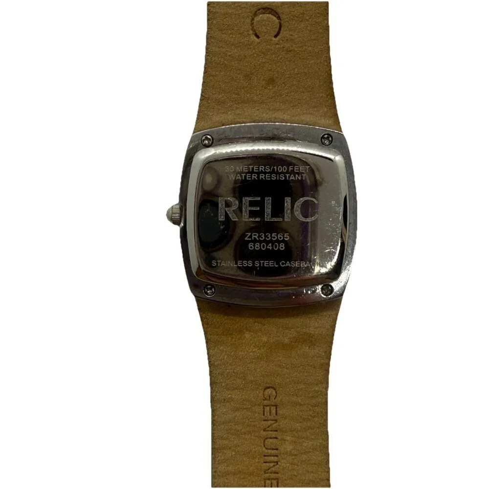 Relic Folio Women's Watch ZR33565 Green Leather Band Crystal Accent Bezel